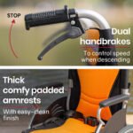 EQUIPMED Folding Aluminium Wheelchair, 20" Wheels, Park Brakes, 100kg Capacity, Orange - Image 5