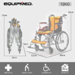 EQUIPMED Folding Aluminium Wheelchair, 20" Wheels, Park Brakes, 100kg Capacity, Orange - Image 6