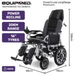 EQUIPMED Power Electric Wheelchair, Long Range, Auto Recline, Lithium Battery, 16" Rear Wheels, Headrest, Folding, Grey/Black - Image 2