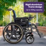 EQUIPMED Electric Wheelchair Folding, Long Range, Airline Approved, Lithium Battery, 24" Light Rear Wheels, Matte Black/Blue - Image 5