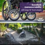 EQUIPMED Electric Wheelchair Folding, Long Range, Airline Approved, Lithium Battery, 24" Light Rear Wheels, Matte Black/Blue - Image 14