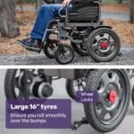 EQUIPMED Electric Folding Wheelchair, Wide Bariatric Chair Seat, Comfortable for S-XL, Long Range, Lithium Battery, Black - Image 9