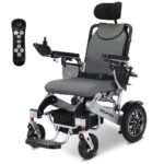 EQUIPMED Power Electric Wheelchair, Long Range, Airline Approved, Alloy, Remote Control, Lithium Battery, Black/Silver