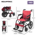 Equipmed Folding Transit Wheelchair, Lightweight Aluminium for Easy Transport, Crimson Red - Image 2