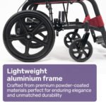 Equipmed Folding Transit Wheelchair, Lightweight Aluminium for Easy Transport, Crimson Red - Image 3