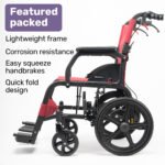 Equipmed Folding Transit Wheelchair, Lightweight Aluminium for Easy Transport, Crimson Red - Image 4