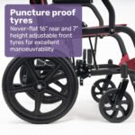 Equipmed Folding Transit Wheelchair, Lightweight Aluminium for Easy Transport, Crimson Red - Image 7