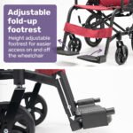 Equipmed Folding Transit Wheelchair, Lightweight Aluminium for Easy Transport, Crimson Red - Image 10