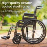 Equipmed 24 Inch Folding Bariatric Wheelchair, XL Wide Design, 136kg Capacity, Park Brakes, Retractable Armrests, Dark Grey Hammertone - Image 2