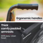 Equipmed 24 Inch Folding Bariatric Wheelchair, XL Wide Design, 136kg Capacity, Park Brakes, Retractable Armrests, Dark Grey Hammertone - Image 5