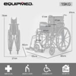 Equipmed 24 Inch Folding Bariatric Wheelchair, XL Wide Design, 136kg Capacity, Park Brakes, Retractable Armrests, Dark Grey Hammertone - Image 6