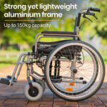 EQUIPMED Extra-Wide Folding Wheelchair, Aluminium Frame, 150kg Capacity, 24 Inch Wheels, Park Brakes, Black - Image 2