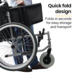 EQUIPMED Extra-Wide Folding Wheelchair, Aluminium Frame, 150kg Capacity, 24 Inch Wheels, Park Brakes, Black - Image 3