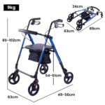 EQUIPMED 4 Wheel Lightweight Rollator Walker, Aluminium Frame, Seat, Carry Bag, for Seniors, Blue - Image 6