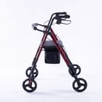 EQUIPMED 4 Wheel Lightweight Rollator Walker, Aluminium Frame, Seat, Carry Bag, for Seniors, Red - Image 2