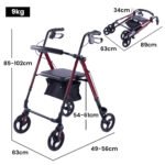 EQUIPMED 4 Wheel Lightweight Rollator Walker, Aluminium Frame, Seat, Carry Bag, for Seniors, Red - Image 6