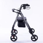 EQUIPMED 4 Wheel Lightweight Rollator Walker, Aluminium Frame, Seat, Carry Bag, for Seniors, Titanium Style - Image 2