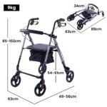 EQUIPMED 4 Wheel Lightweight Rollator Walker, Aluminium Frame, Seat, Carry Bag, for Seniors, Titanium Style - Image 6