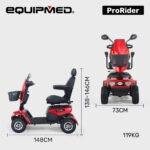 Equipmed ProRider Ultra Large-sized, High Power, Strong Climber, Varied Terrain, 200kg Capacity Mobility Scooter - Red - Image 3