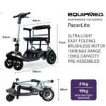 EQUIPMED Ultra-Lightweight Folding Electric Mobility Scooter, 19kg with Battery Removed, 120kg Capacity, Long Range, Brushless Motor, Portable - Image 2