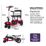 EQUIPMED Ultra-Lightweight Folding Electric Mobility Scooter, 19kg with Battery Removed, 120kg Capacity, Long Range, Brushless Motor, Portable, Red - Image 7