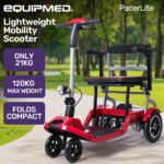 EQUIPMED Ultra-Lightweight Folding Electric Mobility Scooter, 19kg with Battery Removed, 120kg Capacity, Long Range, Brushless Motor, Portable, Red - Image 8