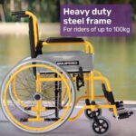 EQUIPMED Kids Paediatric Wheelchair, 100kg Rated, 110-140cm Rider Height, Quick Folding, Adjustable Footrests, 22" Wheels, Yellow - Image 2