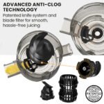 EUROCHEF Cold Press Slow Juicer Machine, Large Chute, 200W, Charcoal Grey - Image 9