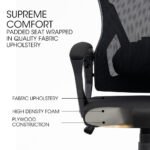 FORTIA Ergonomic Office Desk Chair, Height Adjustable Lumbar Support, Mesh Fabric, Headrest, Black - Image 2