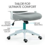 Fortia Ergonomic Office Desk Chair, Coolmesh Fabric, Adjustable Recline, Grey Mesh/White Frame - Image 9