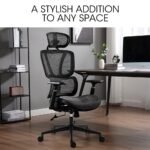 Fortia Ergonomic Office Desk Chair, Coolmesh Fabric, Adjustable Lumbar Support, Headrest, Armrest and Recline, Black Mesh/Black Frame - Image 11