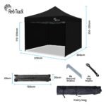 RED TRACK 3x3m Premium Pop Up Gazebo Marquee, Patented Steel Cable Canopy Support System, Wheeled Carry Bag, Side Walls, UV Block, Reinforced Frame, Black - Image 13