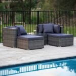 LONDON RATTAN 4 Seater Modular Outdoor Lounge Setting with Coffee Table, Ottomans, Grey - Image 7