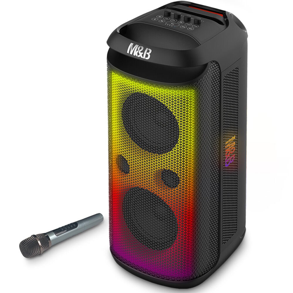 V219-PESSPROVS62A-225570-00.jpg M&B Portable Splash Proof 120W Bluetooth Party Speaker with Karaoke Microphone, IPX4, TWS Pairing, Multi-Input, Lithium Battery, RGB, USB Charging - Image 1