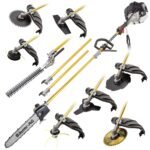 BAUMR-AG 65cc 9in1 Long Reach Garden Multi-tool, Pole Saw, Hedge & Line Trimmer, Brush Cutter, 12" Tree Trimming Pruning Chainsaw Bar, 2 Extension Shafts