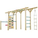 ROVO KIDS Ultimate Outdoor Monkey Bars Playset Frame, with Climbing Wall, Disc Swing, Rope Ladder