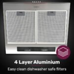 EUROCHEF 60cm Fixed Stainless Steel Rangehood, Quiet 3-Speed, 4-Layer Dishwashable Filters, Halogen Lights EFR60S - Image 6