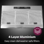 EUROCHEF 90cm Fixed Stainless Steel Rangehood, Quiet 3-Speed, 4-Layer Dishwashable Filters, Halogen Lights EFR90S - Image 6