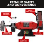 BAUMR-AG Bench Grinder Sander and Polisher Combo, 150mm Grinding Wheel, 50mm Linisher, 520W Brushless Motor, w/ Wire and Buffing Wheels - Image 8