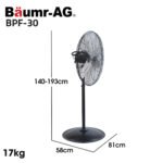 BAUMR-AG 30" 762mm 300W Industrial Pedestal Fan, Large, Commercial, Heavy-duty, 3 Speed, EESS Certified - Image 2