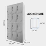 FORTIA 12 Doors Locker Cabinet Metal Storage Gym Home Office School - Light Grey - Image 6