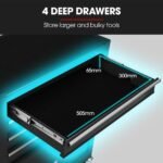 Bullet Pro 4 Drawer Tool Box Cabinet Trolley Storage, with 1-Door Toolbox Garage Organiser Set, Black - Image 5