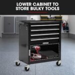 Bullet Pro 4 Drawer Tool Box Cabinet Trolley Storage, with 1-Door Toolbox Garage Organiser Set, Black - Image 8