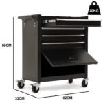 Bullet Pro 4 Drawer Tool Box Cabinet Trolley Storage, with 1-Door Toolbox Garage Organiser Set, Black - Image 11