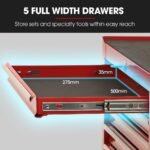 BULLET Pro 7 Drawer Tool Box Cabinet Trolley Storage, Toolbox Garage Organiser Set, Red - Image 4