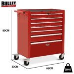 BULLET Pro 7 Drawer Tool Box Cabinet Trolley Storage, Toolbox Garage Organiser Set, Red - Image 11