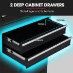 BULLET Pro 8 Drawer Tool Box Chest Cabinet Storage, with 2-Door Toolbox Garage Organiser Set, Black - Image 7