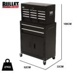BULLET Pro 8 Drawer Tool Box Chest Cabinet Storage, with 2-Door Toolbox Garage Organiser Set, Black - Image 12