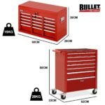 Bullet Pro 16 Drawer Tool Box Cabinet Chest Storage, Toolbox Garage Organiser Set, Red - Image 15