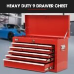 BULLET Pro 9 Drawer Tool Box Chest, Organiser Mechanic Garage Storage Toolbox Set - Red - Image 3
